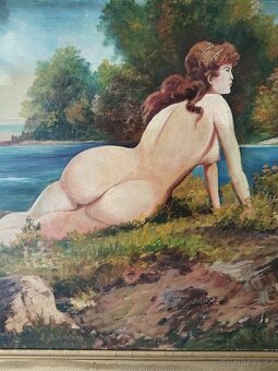 obraz DÍVKA NA BŘEHU, akt, olej, sign. 1958 - 2