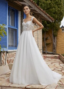 Elegantní svatební šaty s krajkovým živůtkem – vel. 42, nové - 2