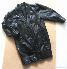Vintage dlouhá černá kožená dámská bunda / kabát - 2