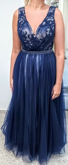 NOVÉ plesové šaty MODRO-BÉŽOVÉ - 2