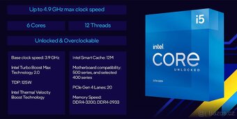 Intel i5-11600k, soc. lga 1200, 3,9 - 4,9 GHz. - 2