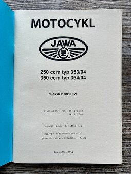 Návod k obsluze - ČZ - Jawa 250 / 350 ccm ( 1959 ) REPRINT - 2