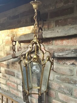 Exkluzivní starožitná mosazná závěsná lucerna lustr  funkční - 2