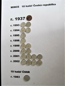 Mince 10 hal., 20 hal., 50 hal. r.1937....... až 2006 - 2