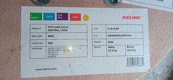 Kabel Cat.6 UTP LSOH 400MHz Dca - s2,d2,a1 500m/cívka - 2