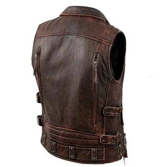 Moto Pánska Kožena Vesta Hneda Vintage - 2