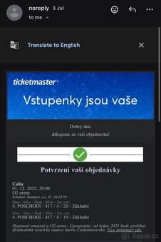 Calin O2 Aréna lístky - 2