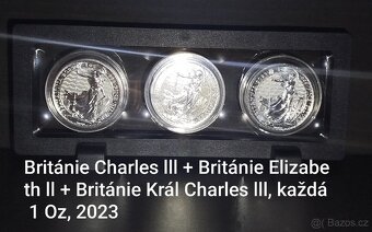 Set 3 ks stříbrných investičních mincí Britannia 1 OZ 2023 - 2
