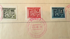 President republiky v osvobozeném Brně - oražené známky 1945 - 2