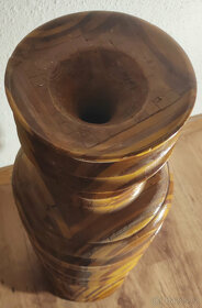 Velká dřevěná segmentová retro váza. - 2