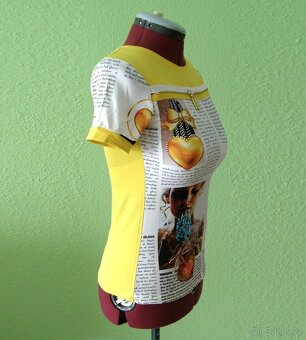 Nové tričko s novinovým potiskem - žluté - S/M - 2