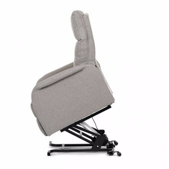 Křeslo polohovací, elektrické ovládaní šedivá, krémová látka - 2