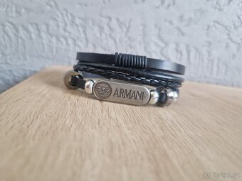 Nový pánský značkový kožený náramek Armani černý pravá kůže - 2