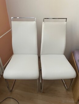 židle, imitace kůže, smetanové barvy, kombinace s chromem - 2