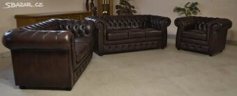 Kožená, Chesterfield sedací souprava 3+2+1. TOP - 2