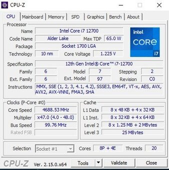 Intel i7-12700 + chladič, nový, výkonný a úsporný CPU - 2