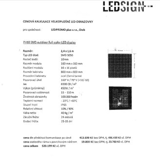 Prodám reklamní velkoplošná obrazovka 2,4m x 1,6metru - 2