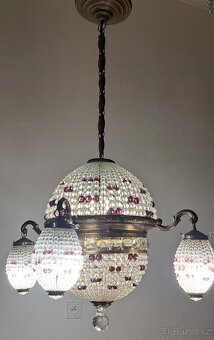 Starožitný lustr z broušených korálků,  1920, osvětlení - 2