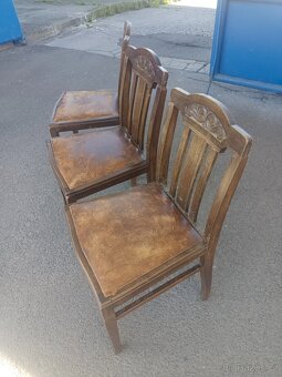 Židle staré dubové, 3ks, kožené sedáky - 2