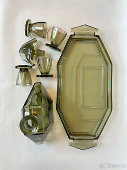 Art Deco Sada - karafa, 4x panák, tác, Carl Stolzle - 2