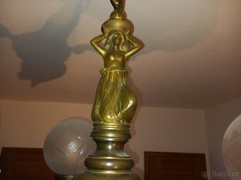 secesní mosazný tříramenný lustr - 2