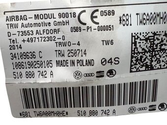 Pravý stropní airbag 510880742A VW Golf 7 Sportsvan 2015 - 2