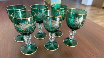 Skleničky na stopce, zelené, zlacené - 2