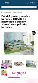 Dětská postel z masivu, dvě lůžka včetně matrací a úložných - 2