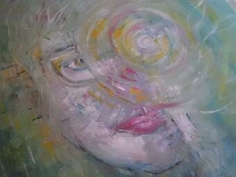 Zajímavý Obraz - Abstraktní Umění -OLEJ - Obličej - Signován - 2