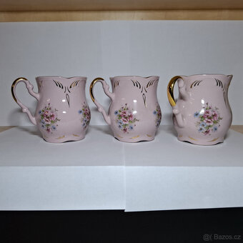 Set - konvice+3x hrnek+cukřenka z růžováho porcelánu - 2