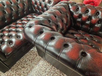 CHESTERFIELD ŠTÝL KOŽENÁ,DVOJFAREBNÁ SEDAČKA  3+2+1 - 2