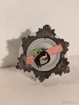 secesní mosazný lustr, původní mléčné stínidlo - 2