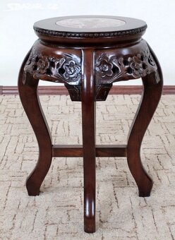 Masivní vyřezávaný stolek pod květináč aj. s mramor. deskou - 2