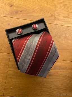 Kravata keprovaná červeno stříbřitá - 2