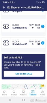 2x stání a 2x sezení Ed Sheeran koncert Hamburk 6.7.2025 - 2