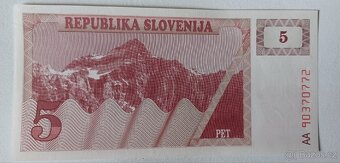 Slovinsko 5 tolarů tolarjev 1990 UNC první série - 2