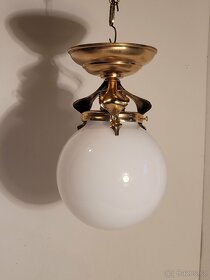 secesní stropnice, lustr, širm bílá opálová koule - 2