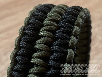 Paracord náramek (19 cm) black - oliv - 2