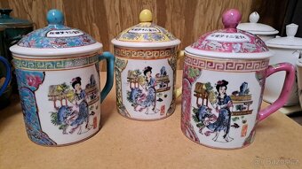 Porcelánové hrnečky s pokličkou, značeno, Made in China - 2