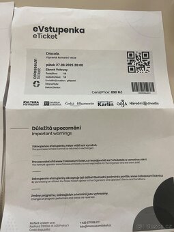 Vstupenky na Draculu, zámek Veltrusy - 2