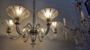 Starožitný celoskleněný šesti ramenný lustr, Art deco - 2