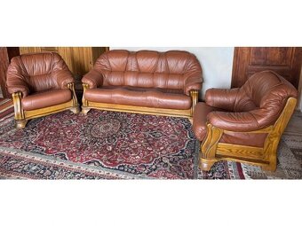 Dubová rustikální kožená souprava 3+1+1, 3791 - 2