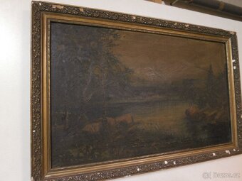 Starý obraz, krajina, jezero,sig. - 2