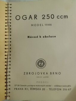 Originál Původní NÁVOD K OBSLUZE - OGAR 250 CCM - 1946 - 2