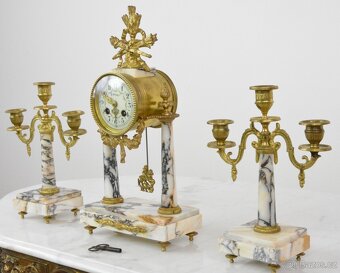 Starožitné sloupové hodiny France se svícny 1870 - 2