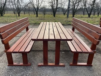 Zahradní set- lavice a stůl z masivu, ošetřené lazurou - 2