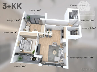 602 - byt 3+KK/2L o celkové výměře 81 m2 v projektu THE TRIA - 2