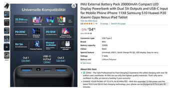 Powerbanka INIU BI-B5 černá 20000mAh s displejem - 2