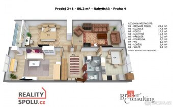 Prodej, byty/3+1, 81 m2, Rabyňská 740/12, Kamýk, 14200 Praha - 2