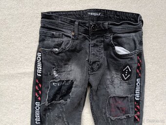 Černé/šedé trhané slim džíny Fsbn vel. ca 158/164 - 2